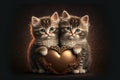 Two cute little kittens with heart. Valentine\'s gift card concept Royalty Free Stock Photo