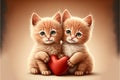 Two cute little kittens with heart. Valentine\'s gift card concept Royalty Free Stock Photo