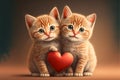 Two cute little kittens with heart. Valentine\'s gift card concept Royalty Free Stock Photo