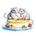 Two cute mice eating birthday cake