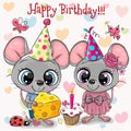 Two Cute Mouses and ladybug with balloon and bonnets