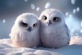 Two cute owlets couple sitting next to each other