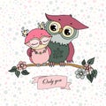 Two cute owls fallen in love Royalty Free Stock Photo