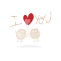 Two cute owls in love wedding card Royalty Free Stock Photo