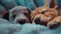 Two Cute Pets Sleeping Bed Royalty Free Stock Photo