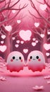 Two cute pink ghosts holding hands with glowing hearts Royalty Free Stock Photo