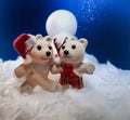 Two cute polar bears in the snow. Christmas decoration. Merry Christmas Royalty Free Stock Photo