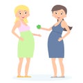 Two cute pregnant woman. Expecting concept. Flat style. Vector Illustration.