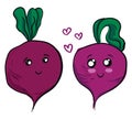 Two cute purple beets in love vector illustration