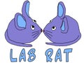 Two cute purple blue mice bump snouts and kiss . Lettering \