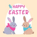 Two cute rabbits. Happy easter. Vector illustration in flat style Royalty Free Stock Photo
