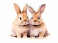 Two cute rabbits. Isolated on white background. illustration. Generative AI Royalty Free Stock Photo