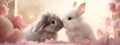 Two cute rabbits love. Friendship with the Easter Bunny. Happy rabbit.Generative AI