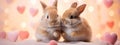 Two cute rabbits love. Friendship with the Easter Bunny. Happy rabbit.Generative AI