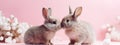 Two cute rabbits love. Friendship with the Easter Bunny. Happy rabbit.Generative AI