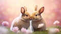 Two cute rabbits love. Friendship with the Easter Bunny. Happy rabbit.Generative AI