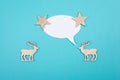 Two cute reindeers talking to each other, speech bubble with copy space, christmas greeting