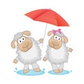 Two cute sheep with umbrella vector illustration Royalty Free Stock Photo