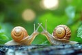 two cute snails, AI gen,erated Royalty Free Stock Photo