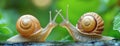 two cute snails, AI gen,erated Royalty Free Stock Photo