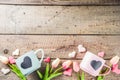 Two cute tea cups with chalkboard hearts