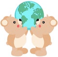 Two cute teddy bears holding a world globe Royalty Free Stock Photo