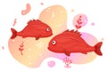 Two cute tropical fish in the sea. Brightly-coloured ocean fish. Underwater marine wild life. Vector illustration