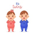 Two cute twin babies, a baby girl and a baby boy