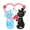 Two Cute Vector Cats. Card Design Elements With Cute Cats.