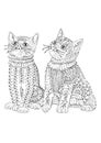 Two cutest kittens. Hand drawn picture. Sketch for anti-stress coloring page.