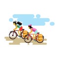 Two cycling boy and girl vector illustration in flat design. Royalty Free Stock Photo