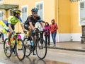 Two Cyclists Riding in the Rain Royalty Free Stock Photo