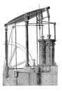 Two cylinder Steam machine, vintage engraving
