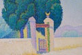 The two cypresses detail Pointillism style, painting by French impressionist Paul Signac Royalty Free Stock Photo
