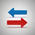 Two 3D Arrows, Blue Left Arrow and Red Right Arrow, on a White Background direction Royalty Free Stock Photo