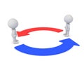 Two 3D Characters with red and blue arrows circled around them Royalty Free Stock Photo