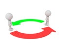 Two 3D Characters with red and green arrows circled around them Royalty Free Stock Photo