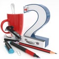 `two` 3d number with office stuff