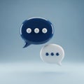 Two 3D Rendered Speech Bubbles, One Dark Blue and One White, with Dots Representing Messages Royalty Free Stock Photo