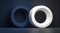 Abstract Geometric Shapes Two 3D Torus Rings, Contrast of White and Dark Blue Royalty Free Stock Photo