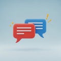 Two 3D Speech Bubbles, One Red and One Blue, Interacting with Exclamation Points and Stars Royalty Free Stock Photo