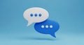 Two 3D Speech Bubbles, One White and One Blue, Overlapping On A Blue Background chat bubble dialogue Royalty Free Stock Photo