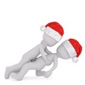 Two 3d toons in Santa hats wrestling