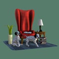 Two Dalmatian Puppies and Big Red Chair