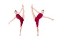 Two dancer girls doing standing splits