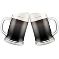 Two dark beer mugs clink. Vector Illustration