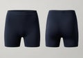 Two dark navy blue athletic shorts displayed front and back isolated on white background Royalty Free Stock Photo