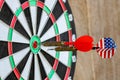 Two Dart arrow hit on dartboard in the center Differential accuracy concept Royalty Free Stock Photo