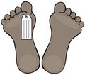 Two dead feet with a toe tag Royalty Free Stock Photo