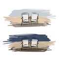 Two deck chairs on the beach, sketch for your